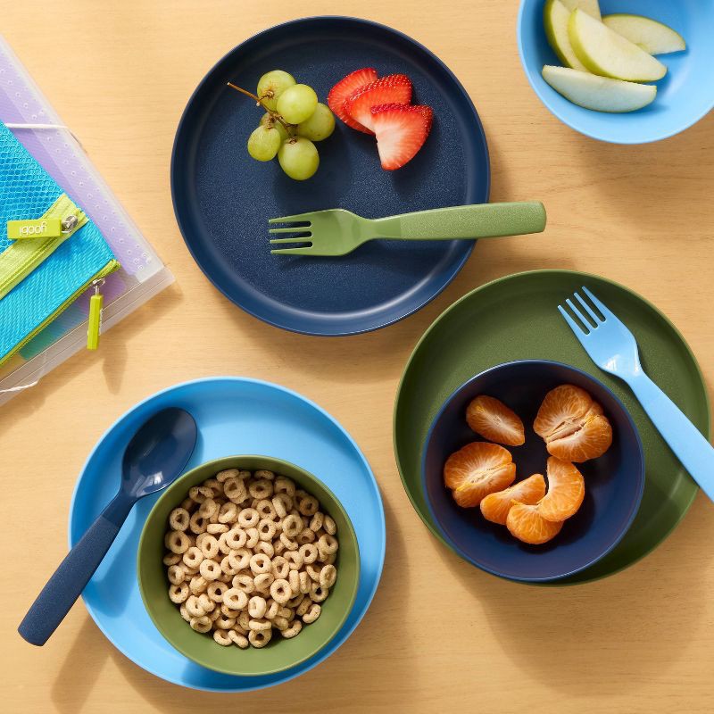 slide 2 of 5, Kids' 24pc Plastic Dinnerware Serving Set Cool Color - Pillowfort™, 24 ct