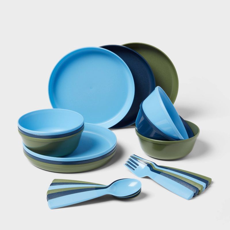 slide 1 of 5, Kids' 24pc Plastic Dinnerware Serving Set Cool Color - Pillowfort™, 24 ct