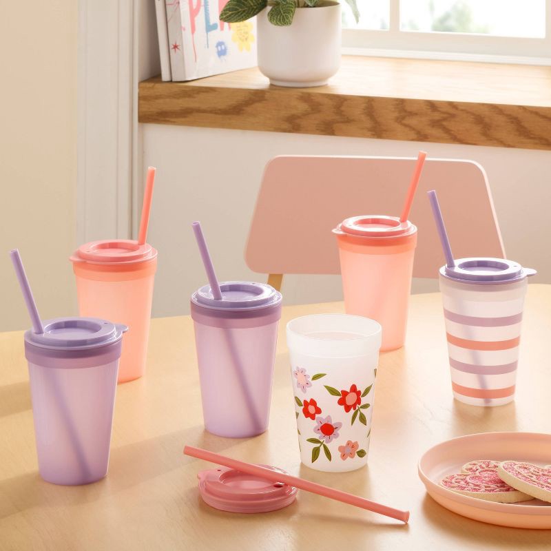 slide 2 of 4, Kids' 18pc Plastic Drinkware Set Peach/Melon - Pillowfort™, 18 ct
