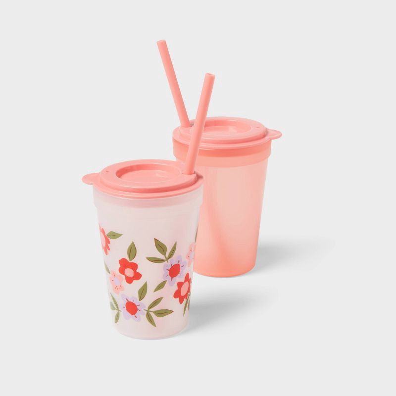 slide 4 of 4, Kids' 18pc Plastic Drinkware Set Peach/Melon - Pillowfort™, 18 ct
