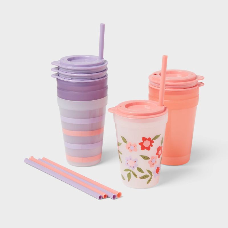 slide 1 of 4, Kids' 18pc Plastic Drinkware Set Peach/Melon - Pillowfort™, 18 ct
