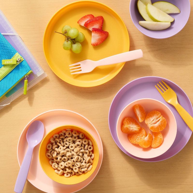 slide 2 of 5, Kids' 24pc Plastic Dinnerware Serving Set Warm Color - Pillowfort™, 24 ct