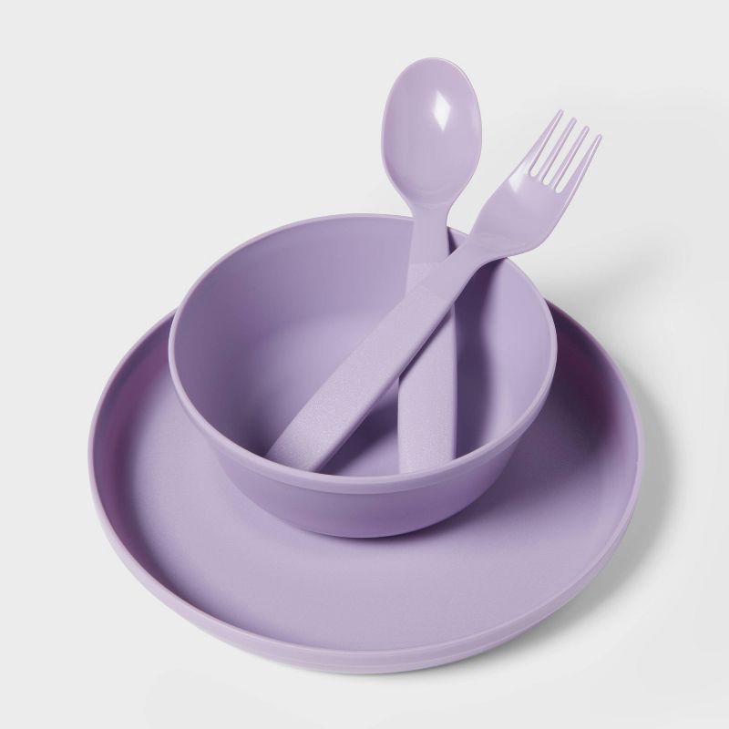 slide 4 of 5, Kids' 24pc Plastic Dinnerware Serving Set Warm Color - Pillowfort™, 24 ct