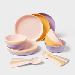 Kids' 24pc Plastic Dinnerware Serving Set Warm Color - Pillowfort™