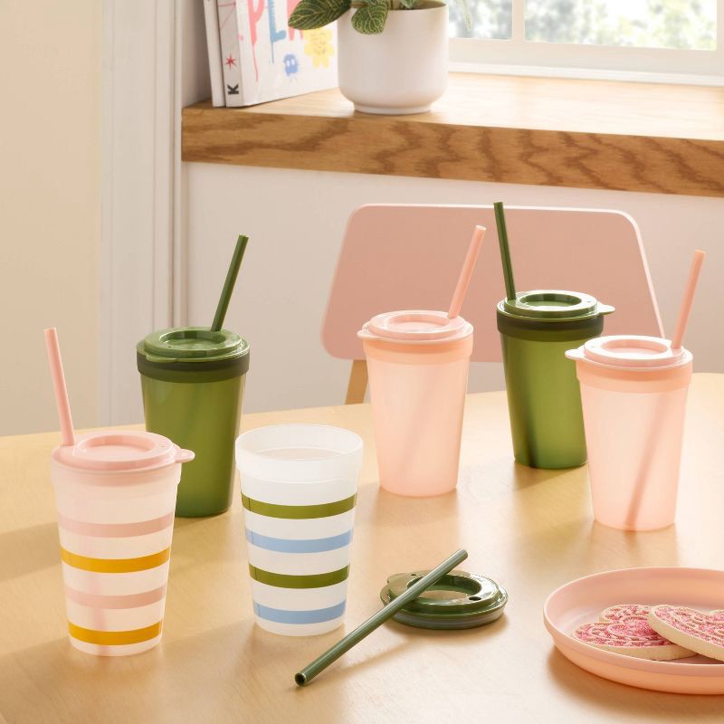 slide 2 of 4, Kids' 18pc Plastic Drinkware Set Coral/Green - Pillowfort™, 18 ct
