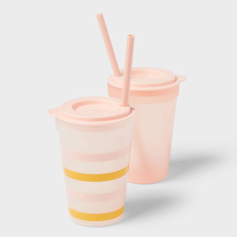 slide 3 of 4, Kids' 18pc Plastic Drinkware Set Coral/Green - Pillowfort™, 18 ct