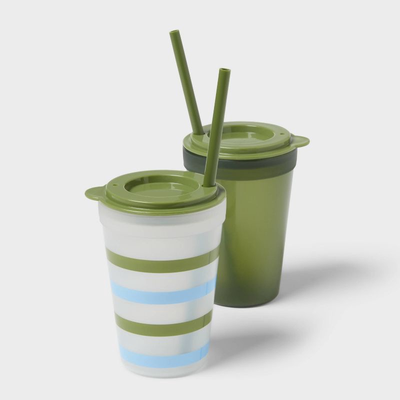 slide 4 of 4, Kids' 18pc Plastic Drinkware Set Coral/Green - Pillowfort™, 18 ct
