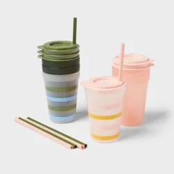 Kids&#x27; 18pc Plastic Drinkware Set Coral/Green - Pillowfort™