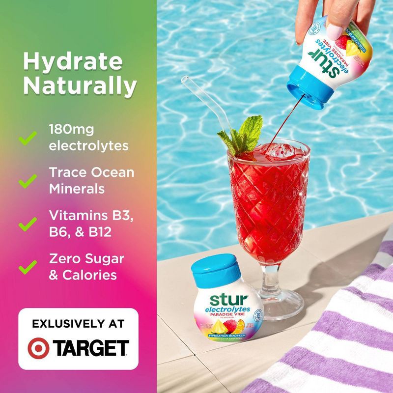 slide 3 of 8, Stur Electrolytes Paradise Vibe Liquid Water Enhancer Drink Mix - 1.62 fl oz, 1.62 fl oz