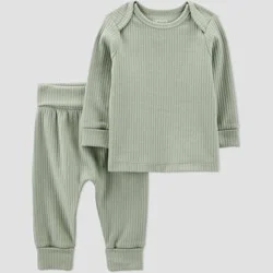 Carter's Just One You® Baby 2pc Textured Knit Top & Bottom Set - Green 9M: Cotton Elastane, Long Sleeve, Pullover