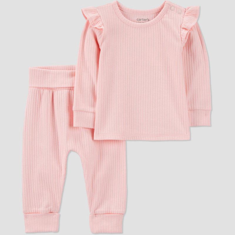 slide 1 of 6, Carter's Just One You® Baby Girls' 2pc Textured Knit Top & Bottom Set - Pink 9M: Cotton Elastane, Long Sleeve, 2 ct