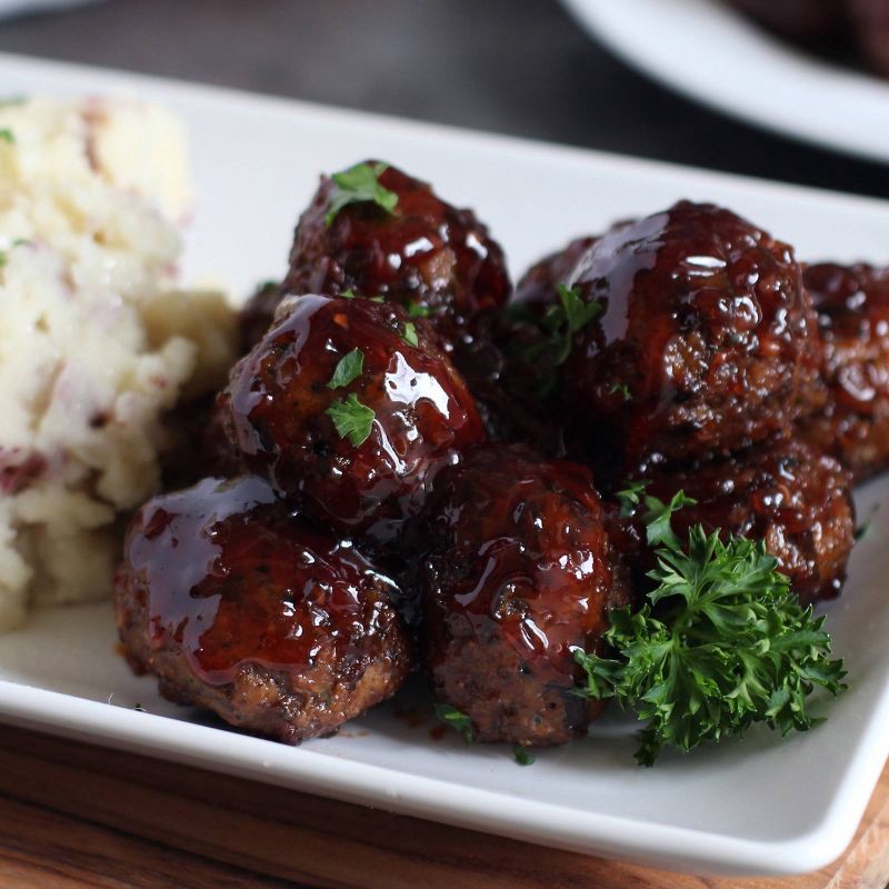 slide 2 of 4, Let's Dish! Gluten Free Frozen Bourbon Glazed Wild Rice Meatballs - 32oz, 32 oz