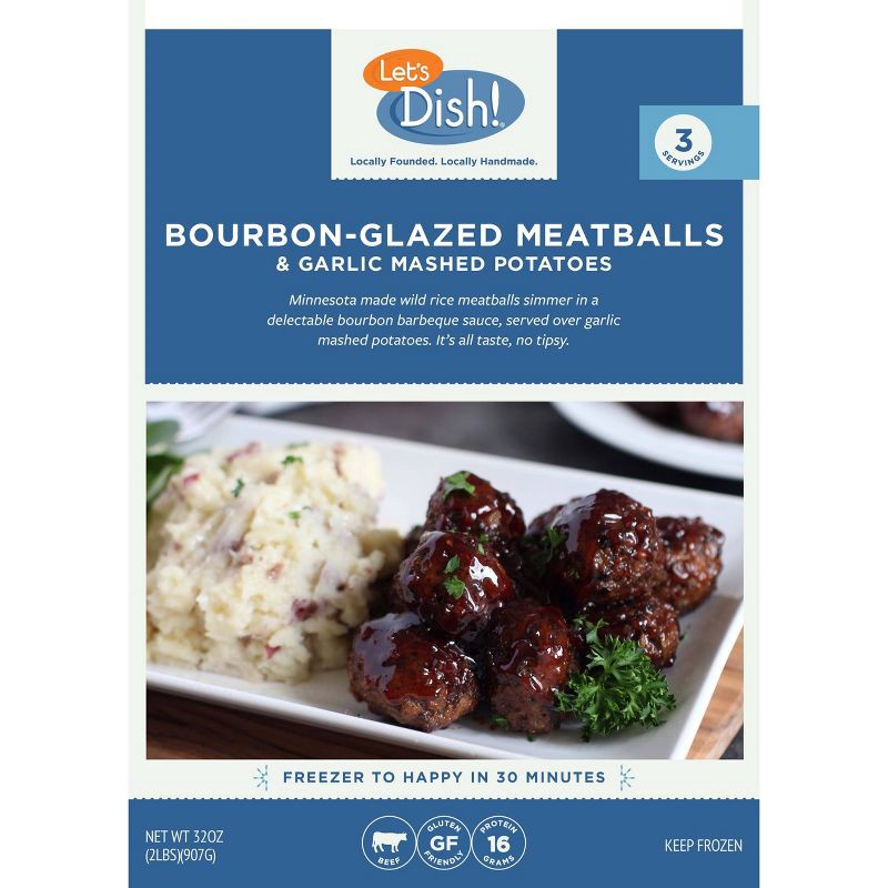 slide 1 of 4, Let's Dish! Gluten Free Frozen Bourbon Glazed Wild Rice Meatballs - 32oz, 32 oz