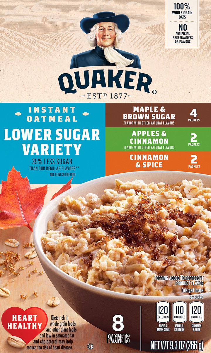 slide 4 of 6, Quaker Lower Sugar Variety Pack Oatmeal - 9.3oz, 9.3 oz
