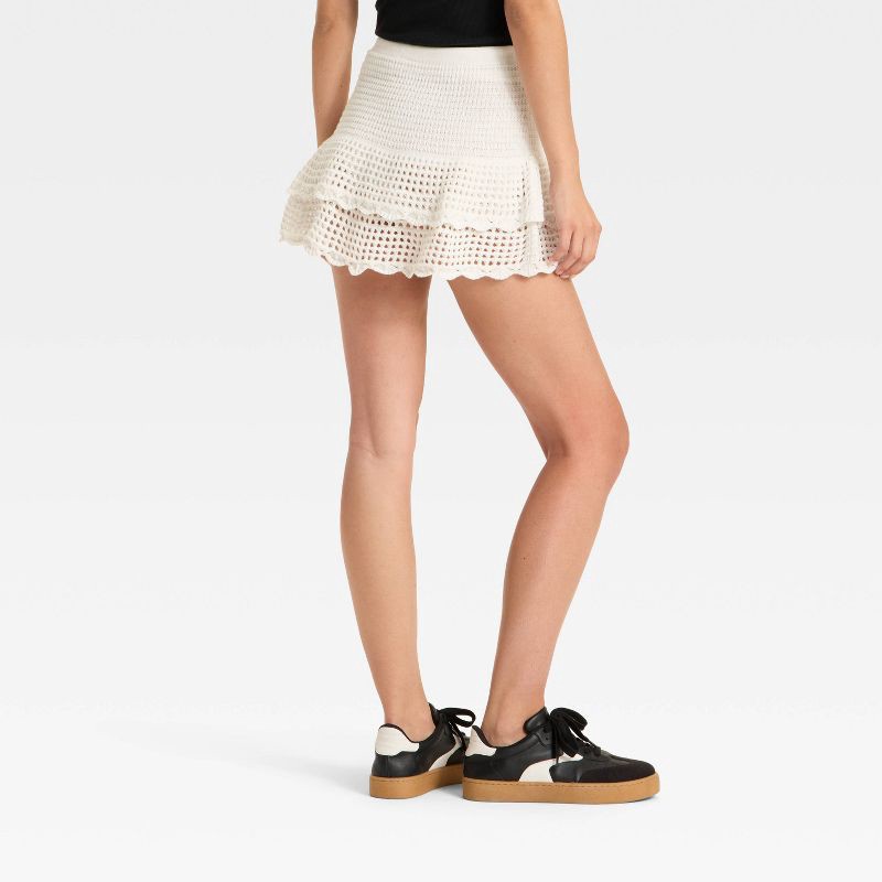slide 3 of 3, Women's Openwork Tiered Mini Skirt - Wild Fable™ Off-White XS, 1 ct