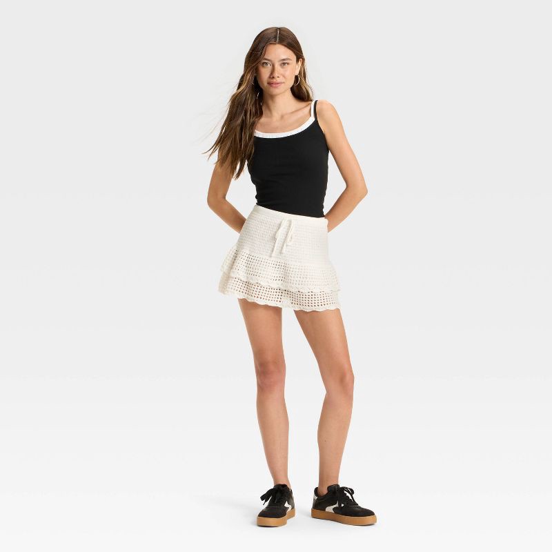 slide 2 of 3, Women's Openwork Tiered Mini Skirt - Wild Fable™ Off-White XS, 1 ct