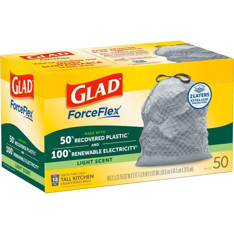 slide 2 of 13, Glad Advanced Strength ForceFlex Drawstring Plastic Trash Bags - 50ct, 50 ct