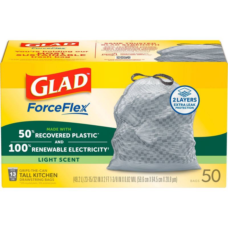 slide 8 of 9, Glad Advanced Strength ForceFlex Drawstring Plastic Trash Bags - 50ct, 50 ct