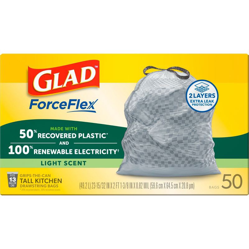 slide 9 of 13, Glad Advanced Strength ForceFlex Drawstring Plastic Trash Bags - 50ct, 50 ct