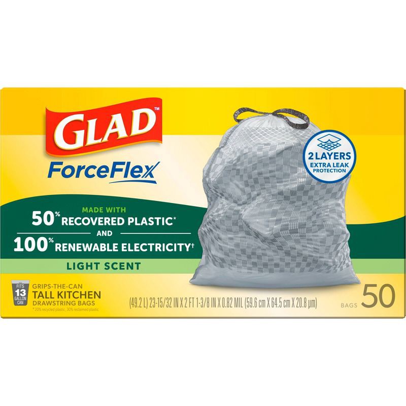 slide 9 of 9, Glad Advanced Strength ForceFlex Drawstring Plastic Trash Bags - 50ct, 50 ct