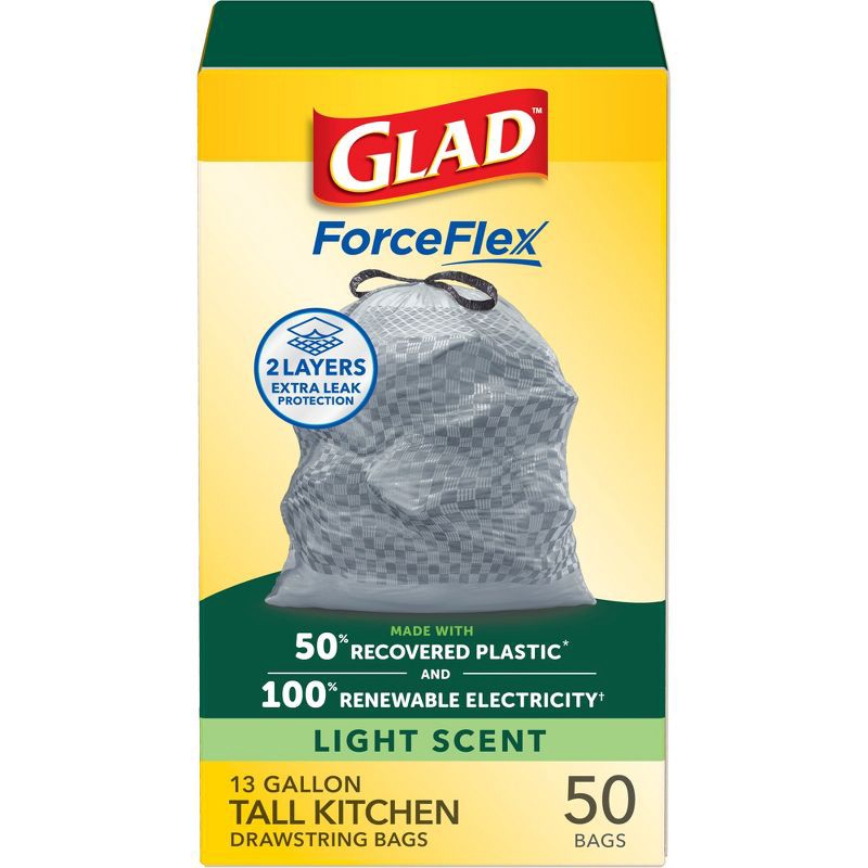slide 1 of 13, Glad Advanced Strength ForceFlex Drawstring Plastic Trash Bags - 50ct, 50 ct
