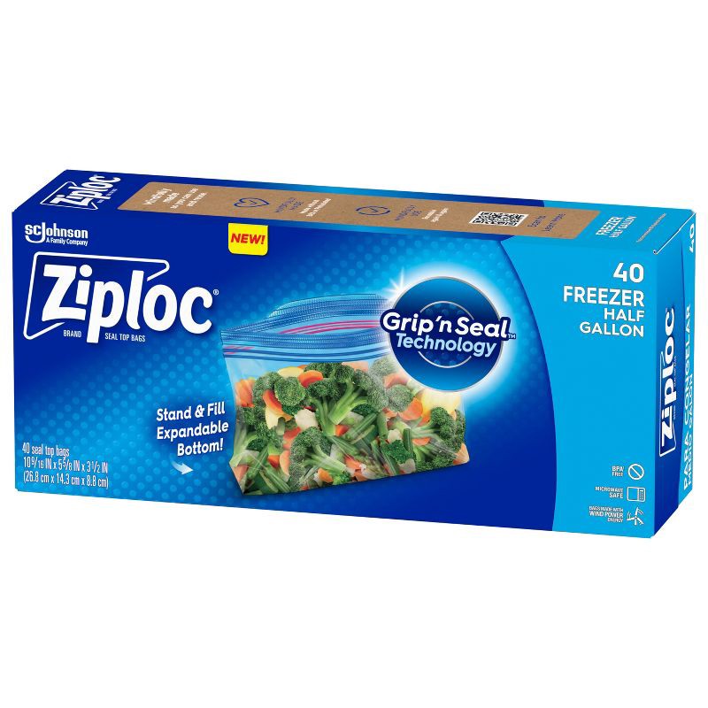 slide 10 of 12, Ziploc Half Gallon Freezer Bags with Grip 'n Seal Technology - 40ct, 40 ct