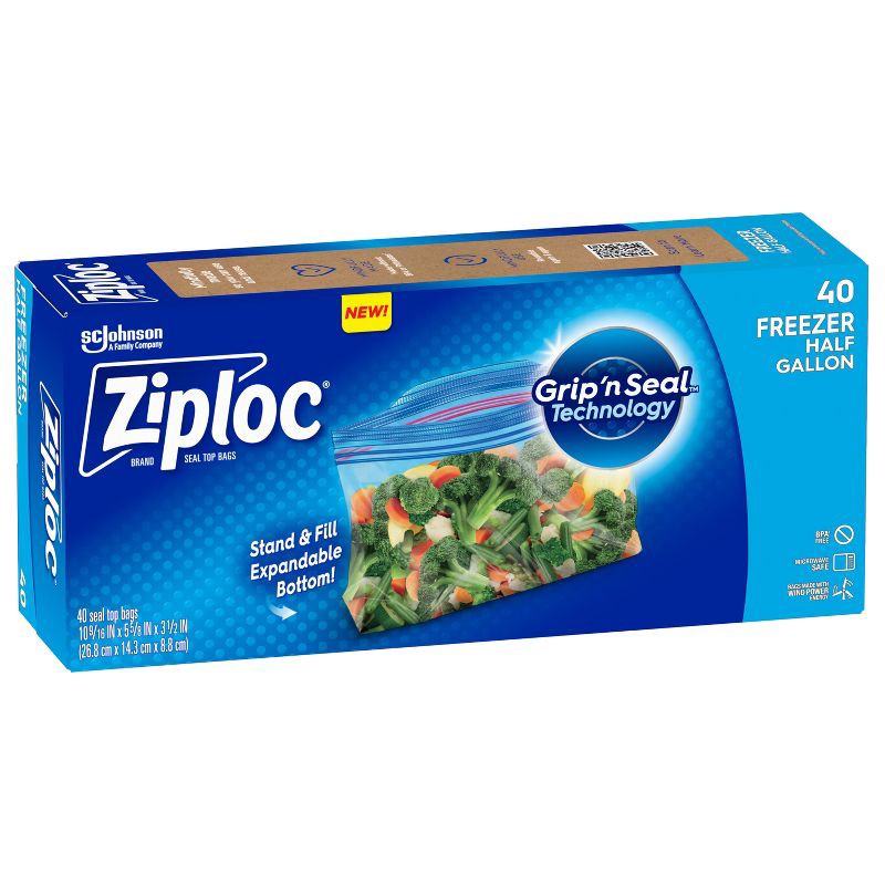 slide 11 of 12, Ziploc Half Gallon Freezer Bags with Grip 'n Seal Technology - 40ct, 40 ct