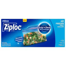 Ziploc Half Gallon Freezer Bags for Food Storage and Meal Prep - 40ct: Double Seal Lock, BPA-Free, Microwave-Safe