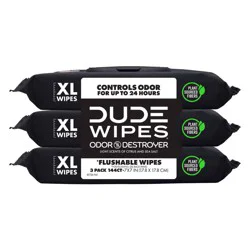 Dude Wipes Odor Destroyer Flushable Extra-Large Odor Neutralizing Wet Personal Wipes - 144ct