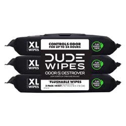 Dude Wipes Odor Destroyer Flushable Extra-Large Odor Neutralizing Wet Personal Wipes - 144ct