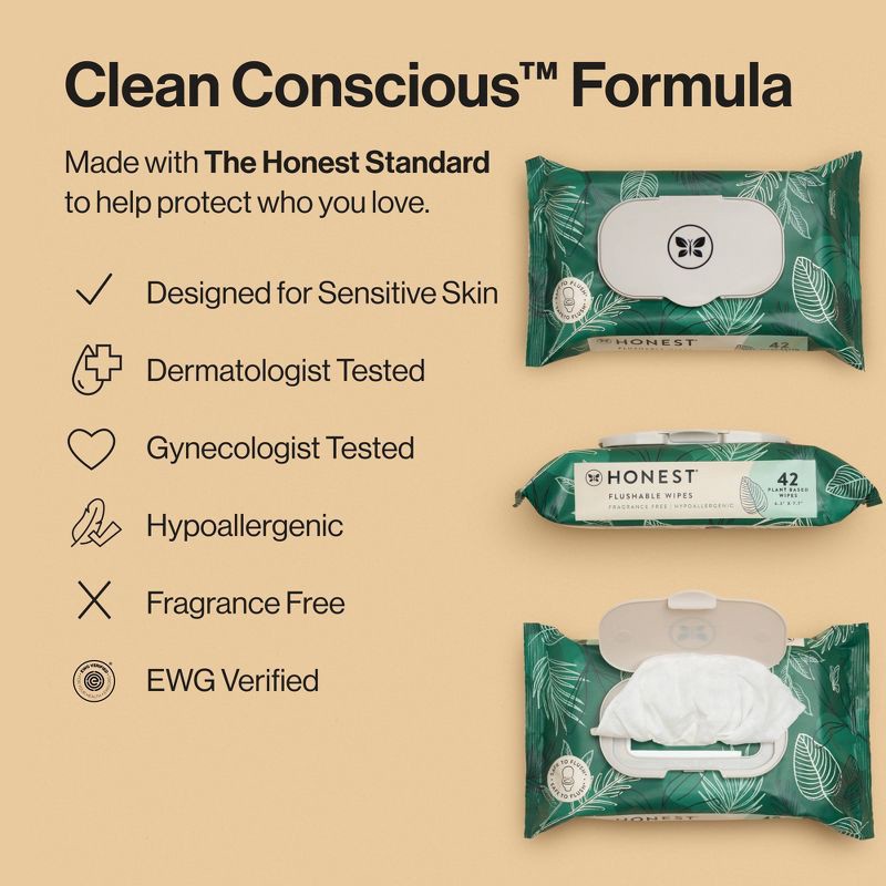slide 7 of 10, The Honest Company Flushable Wipes - Tropical Leaves - 126ct, 126 ct