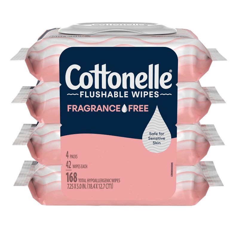 slide 2 of 8, Cottonelle Fragrance Free Flushable Wipes - 4pk/42ct, 4 ct, 42 ct
