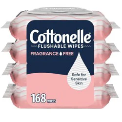 Cottonelle Fragrance Free Flushable Wipes - 4pk/42ct: Personal Wipe for Groin Area, Unscented, 168 Count
