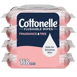Cottonelle Fragrance Free Flushable Wipes - 4pk/42ct: Personal Wipe for Groin Area, Unscented, 168 Count