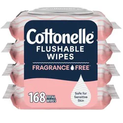 Cottonelle Fragrance Free Flushable Wipes - 4pk/42ct: Unscented, 168 Count