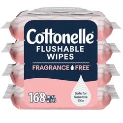 Cottonelle Fragrance Free Flushable Wipes - 4pk/42ct: Unscented, 168 Count