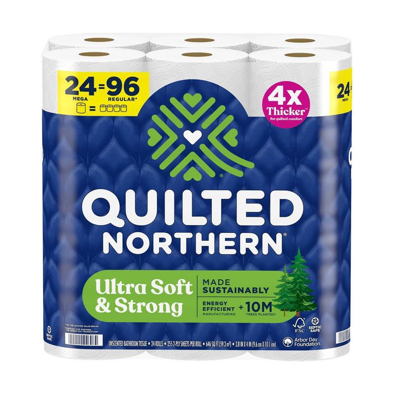 slide 1 of 11, Quilted Northern Ultra Soft Strong Toilet Papers - 24 Mega Rolls: 255 Sheets Per Roll, 255 sheets