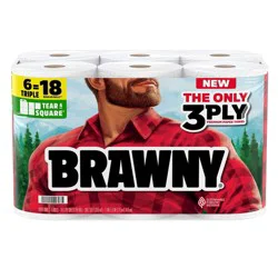 Brawny Tear-A-Square Paper 3-Ply Paper Towels - 6 Triple Rolls