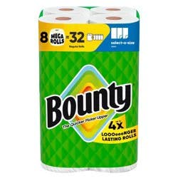 Bounty Select-A-Size White Paper Towels - 8 Mega Rolls