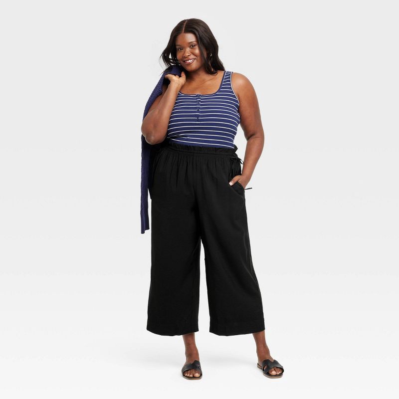 slide 3 of 3, Women's High-Rise Straight Leg Side-Tie Pull-On Pants - A New Day™ Black XXL: Ankle Length, Woven Fabric, 1 ct