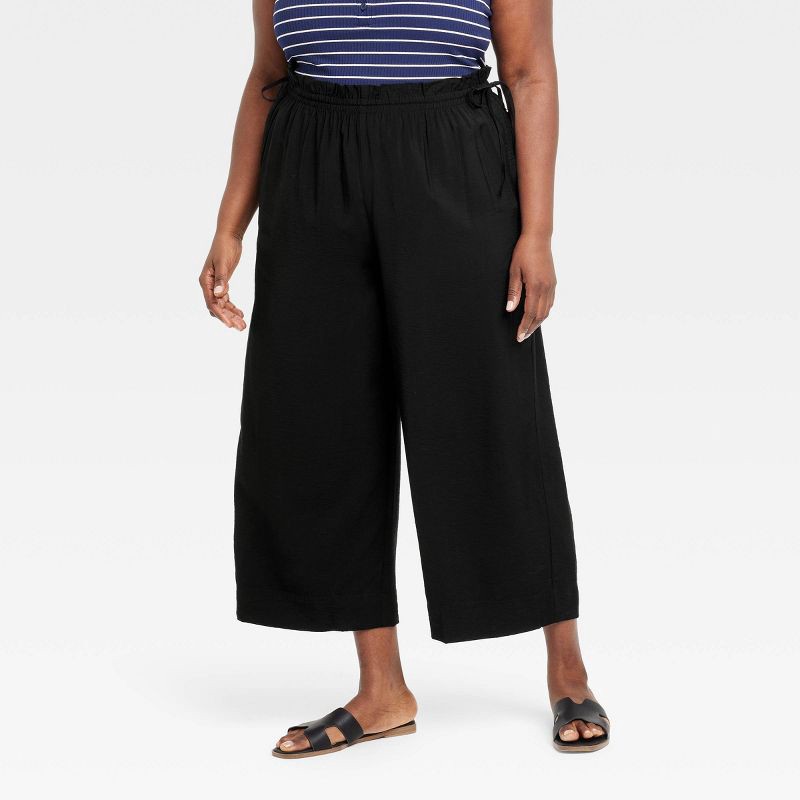 slide 1 of 3, Women's High-Rise Straight Leg Side-Tie Pull-On Pants - A New Day™ Black XXL: Ankle Length, Woven Fabric, 1 ct