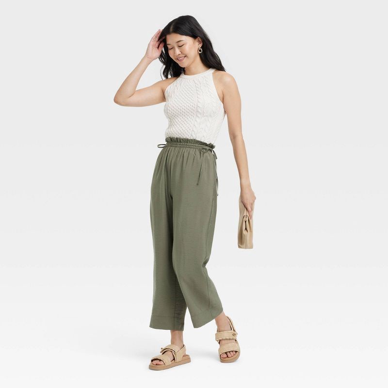slide 3 of 3, Women's High-Rise Straight Leg Side-Tie Pull-On Pants - A New Day™ Green XL: Rayon-Nylon Blend, Ankle Length, 1 ct
