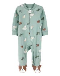 Carter's Baby Dog Print 2-Way Zip Cotton Sleep & Play Pajamas - Green