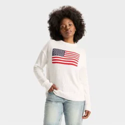 Women's Crewneck Americana Pullover Sweater - Wild Fable™ White S
