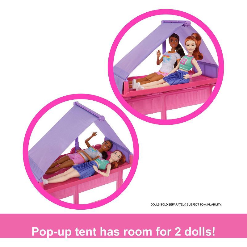slide 3 of 6, Barbie Dream Camper Playset with Roof Tent, BBQ Grill with Color-Change Feature and 60+ Accessories, 1 ct