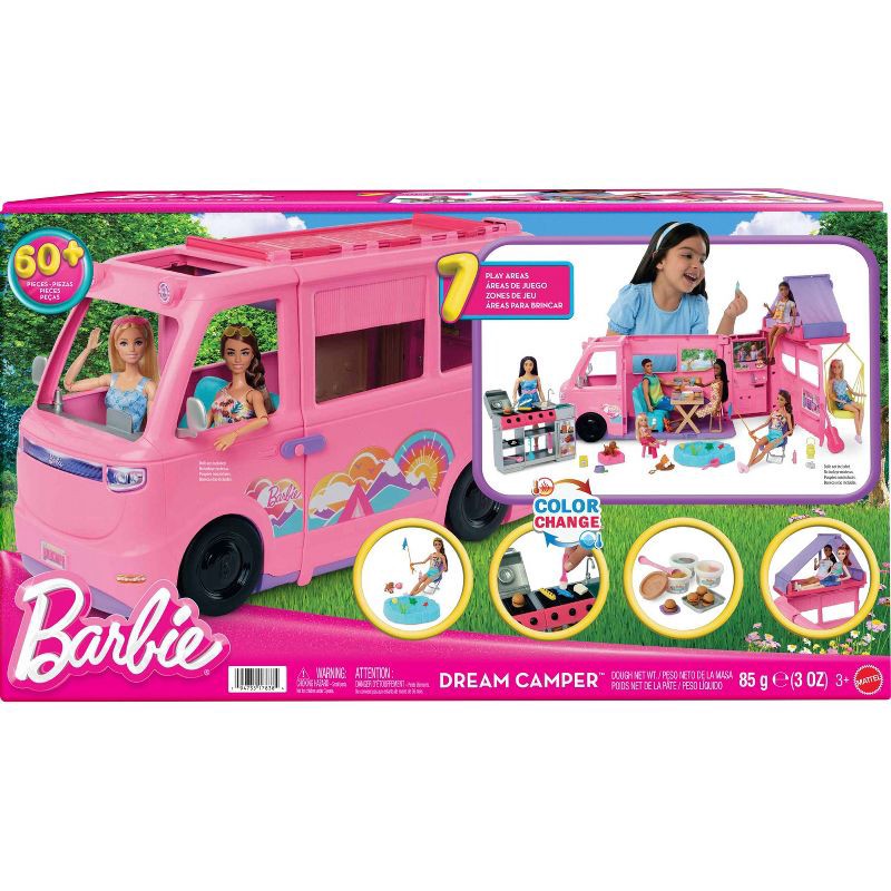 slide 6 of 6, Barbie Dream Camper Playset with Roof Tent, BBQ Grill with Color-Change Feature and 60+ Accessories, 1 ct