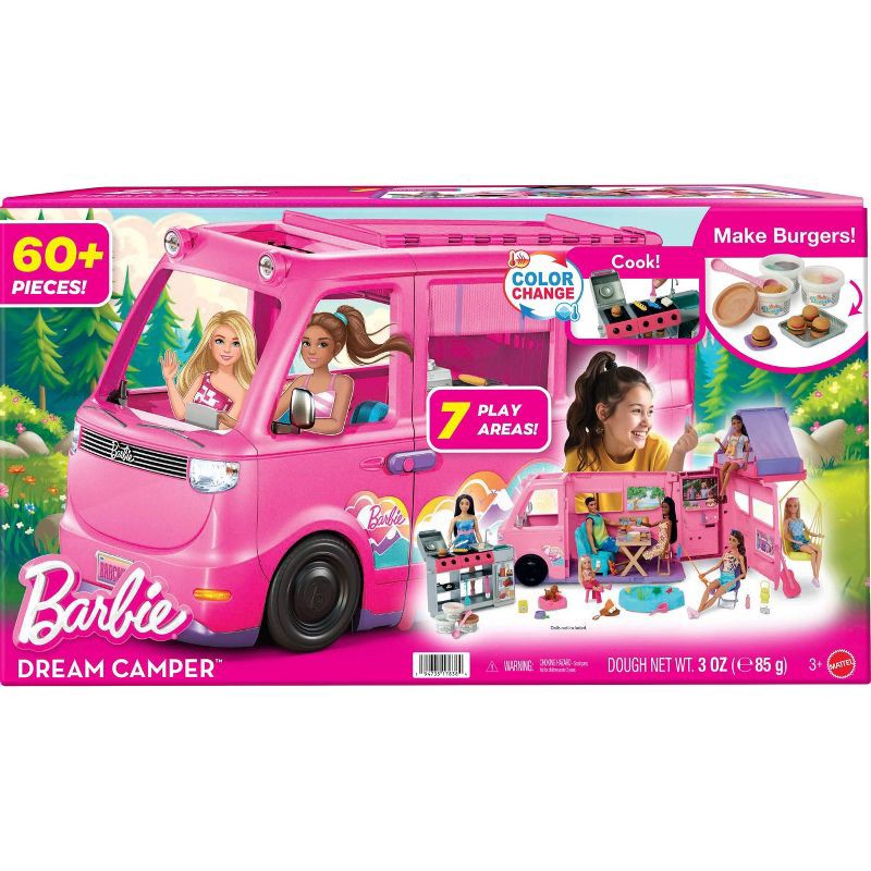 slide 6 of 6, Barbie Dream Camper Playset with Roof Tent, BBQ Grill with Color-Change Feature and 60+ Accessories, 1 ct