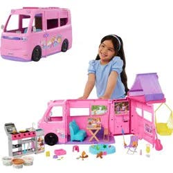 Barbie Dream Camper Playset with Roof Tent, BBQ Grill with Color-Change Feature and 60+ Accessories