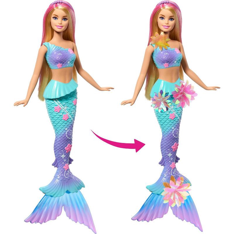 slide 2 of 6, Barbie Flower Magic Mermaid Toy Doll with Surprise Blooming Flowers Feature, Long Blonde Hair with Pink Highlights, 1 ct