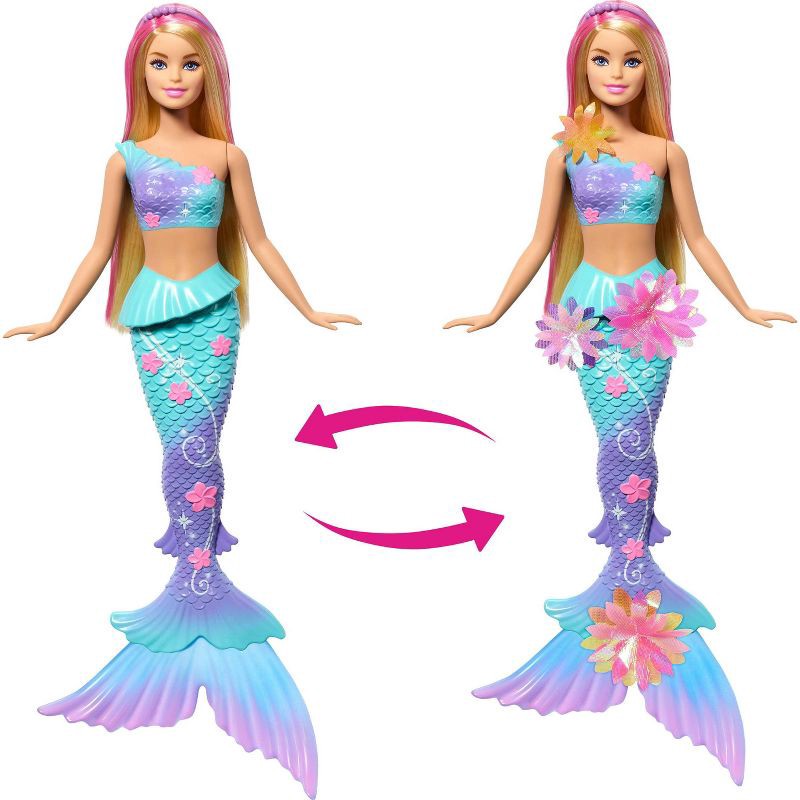 slide 4 of 6, Barbie Flower Magic Mermaid Toy Doll with Surprise Blooming Flowers Feature, Long Blonde Hair with Pink Highlights, 1 ct